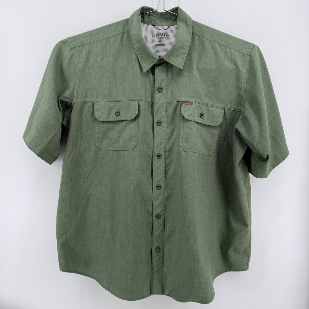 Orvis Fishing Shirt Mens XXL Short Sleeve Ventilated Polyester Green Solid
